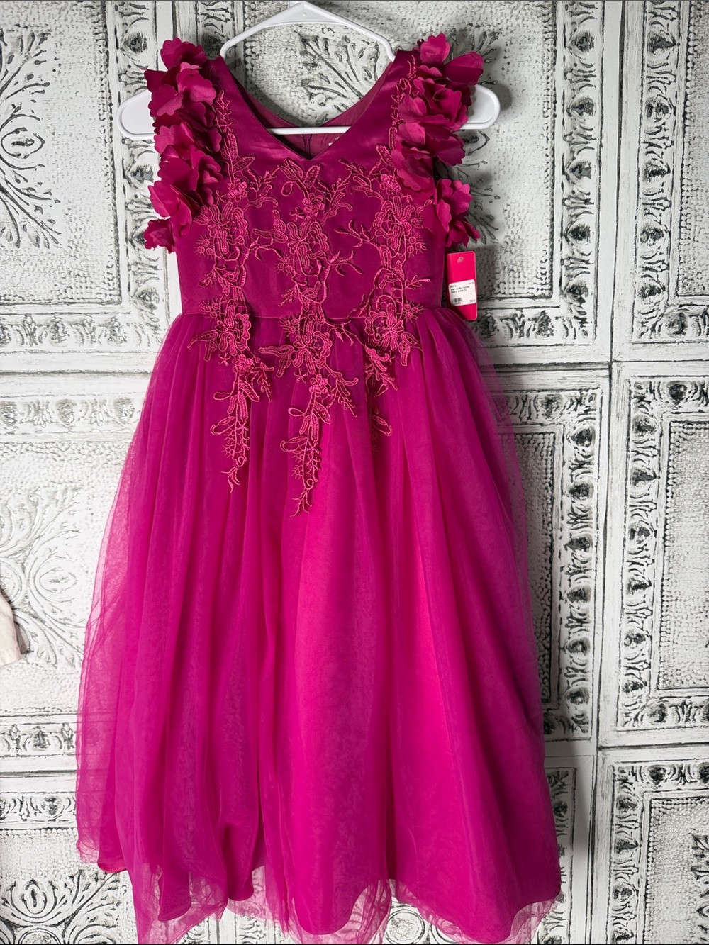 Girls Fuchsia Floral Applique Tulle Party Dress Trish Scully